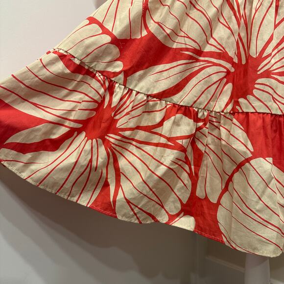 Hutch Coral Plumeria Print Puff Sleeve Tiered V-Neck Mini Dress Preppy Coastal - Picture 5 of 13